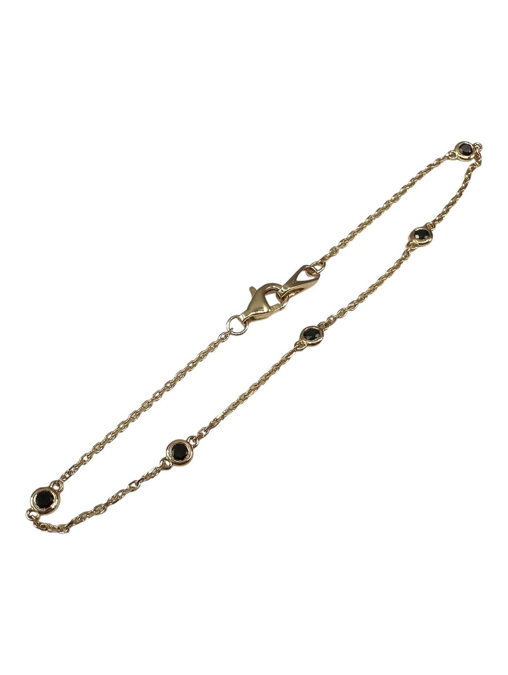 Black Diamond Station Bracelet in 14kt Yellow Gold – 0.25ctw, 7in, New